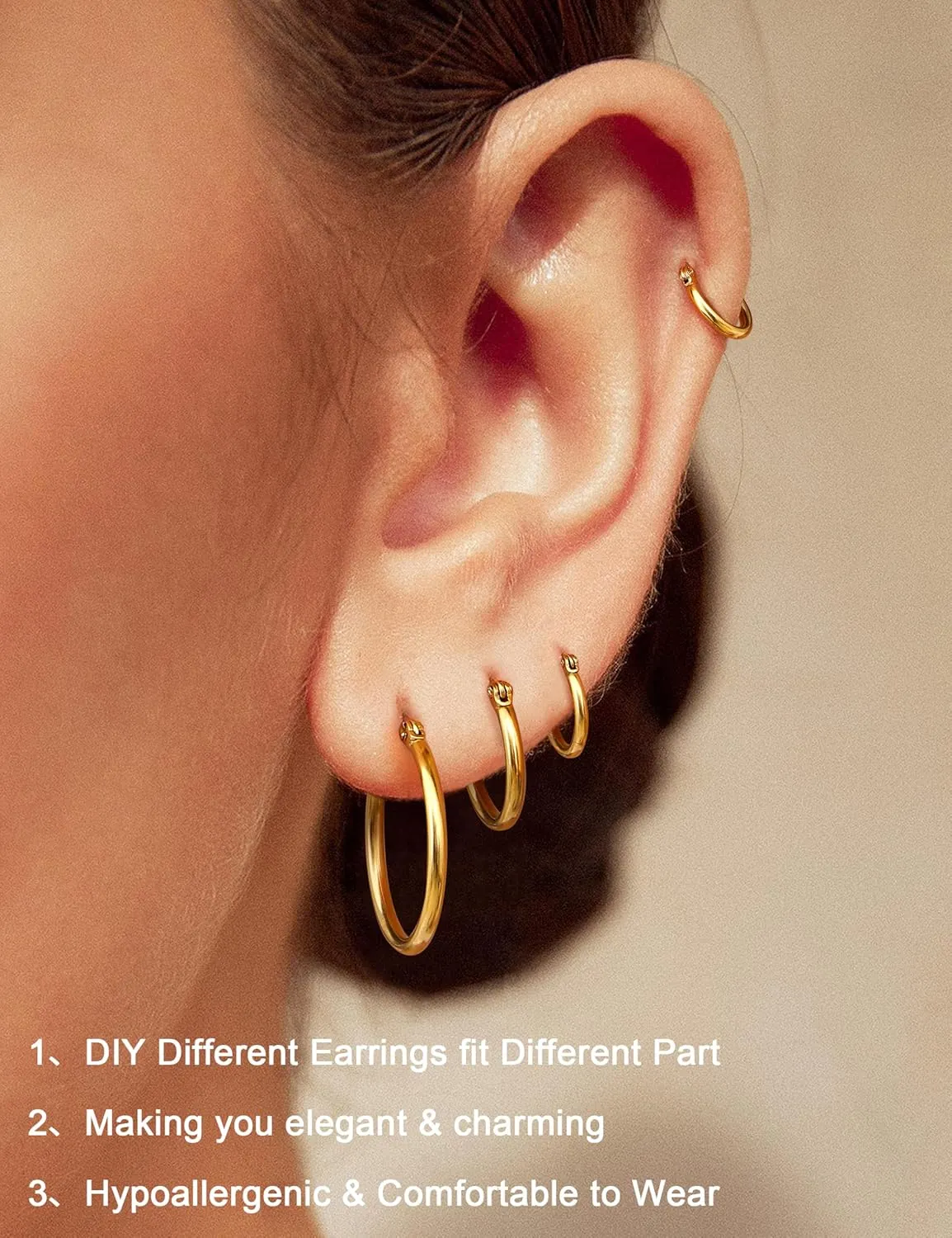 ORAZIO 4 Pairs Stainless Steel Hoop Earrings Set Cute Huggie Earrings for Women,10MM-20MM