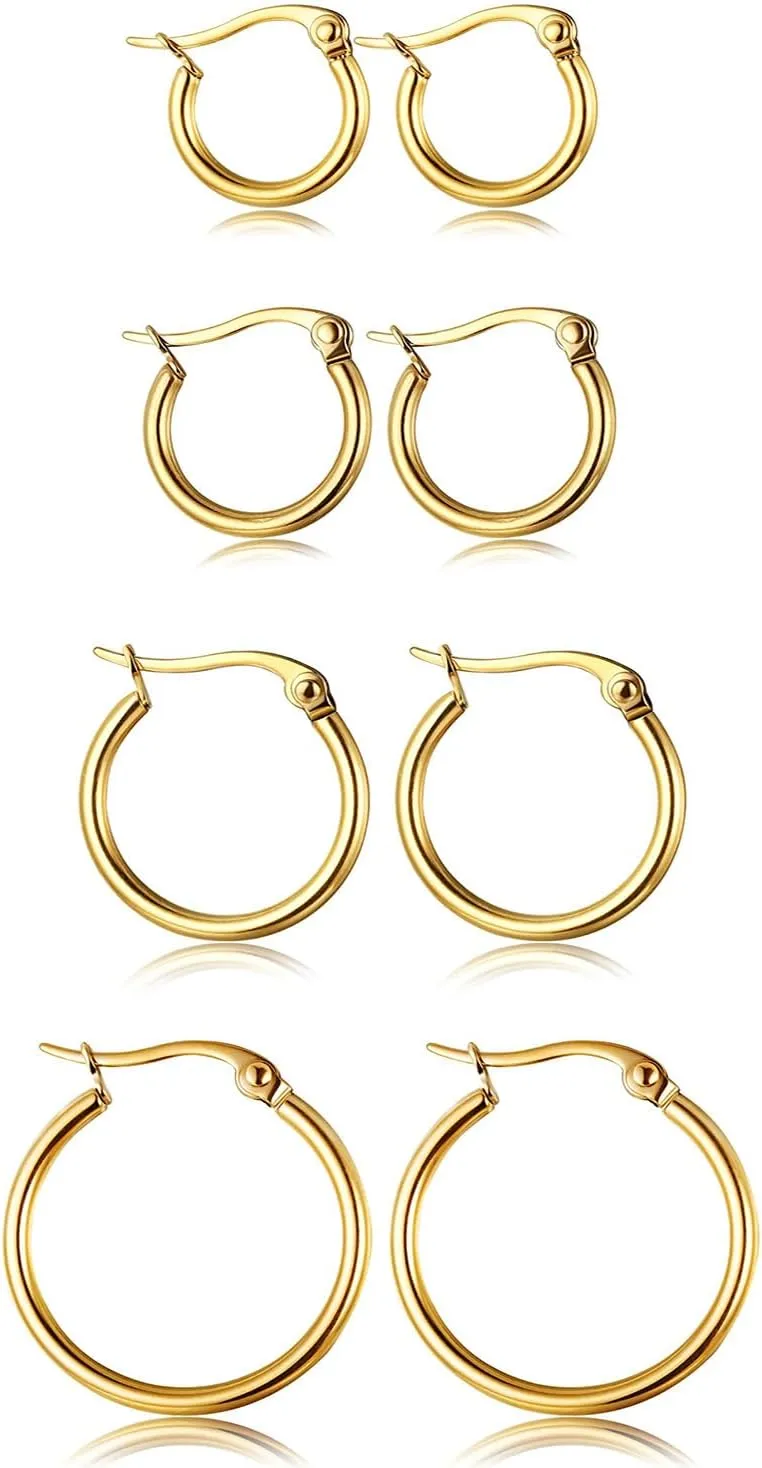 ORAZIO 4 Pairs Stainless Steel Hoop Earrings Set Cute Huggie Earrings for Women,10MM-20MM
