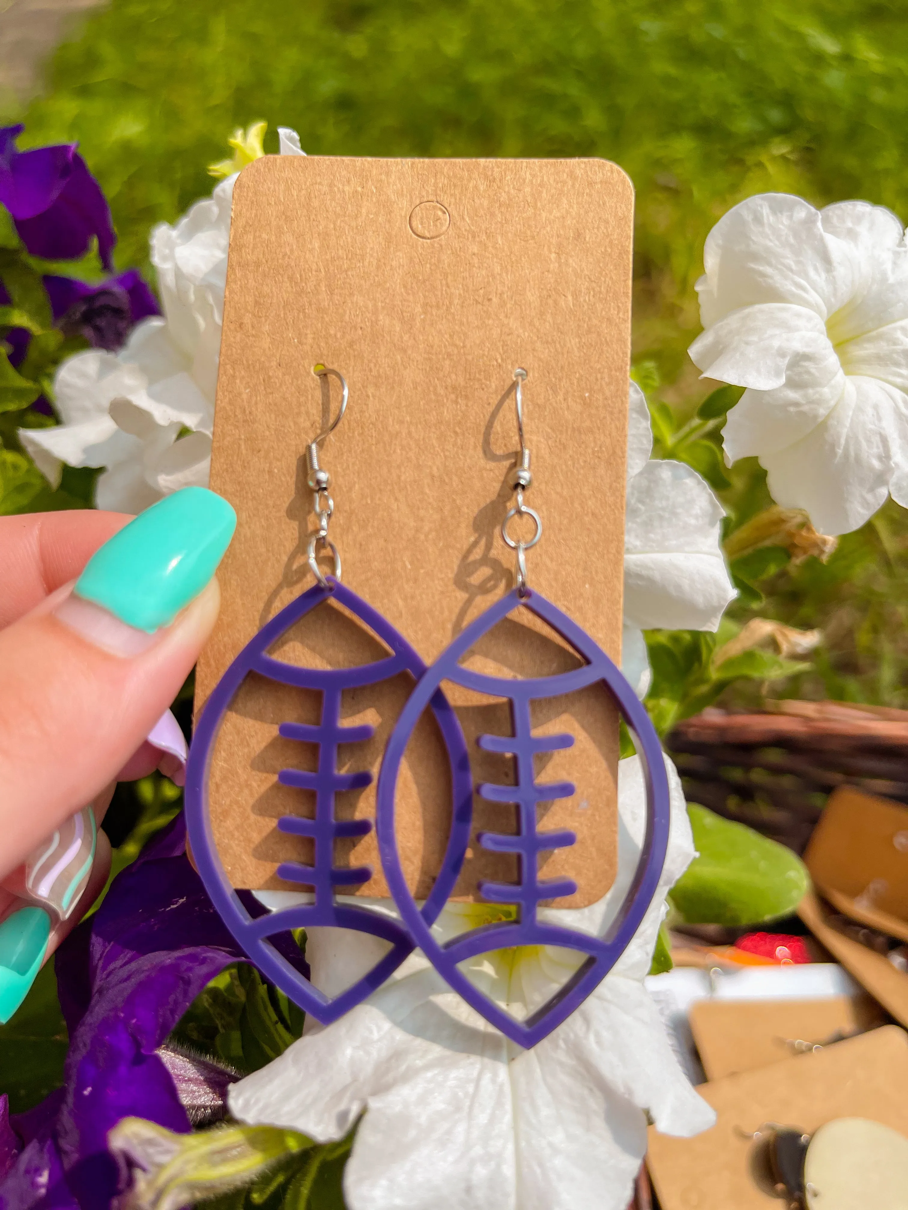Outline Of Football Earring || Purple