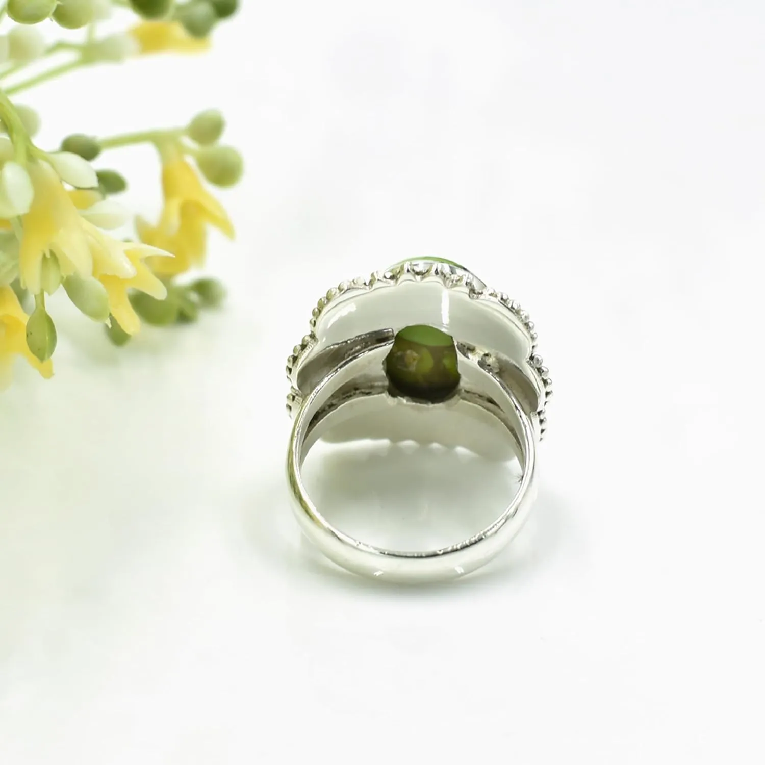 Oval Turquoise Ring, Sterling Silver Jewelry, Green copper turquoise rings, Midi Rings, Cocktail Ring, Turquoise Jewelry, Anniversary ring (10)