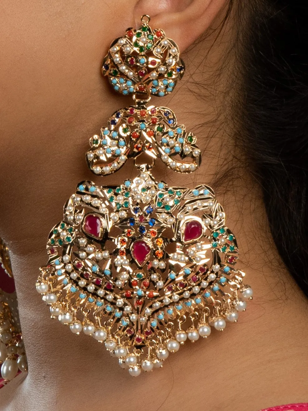 Pankh Chaandbali Navratan Classic Jadau Earrings
