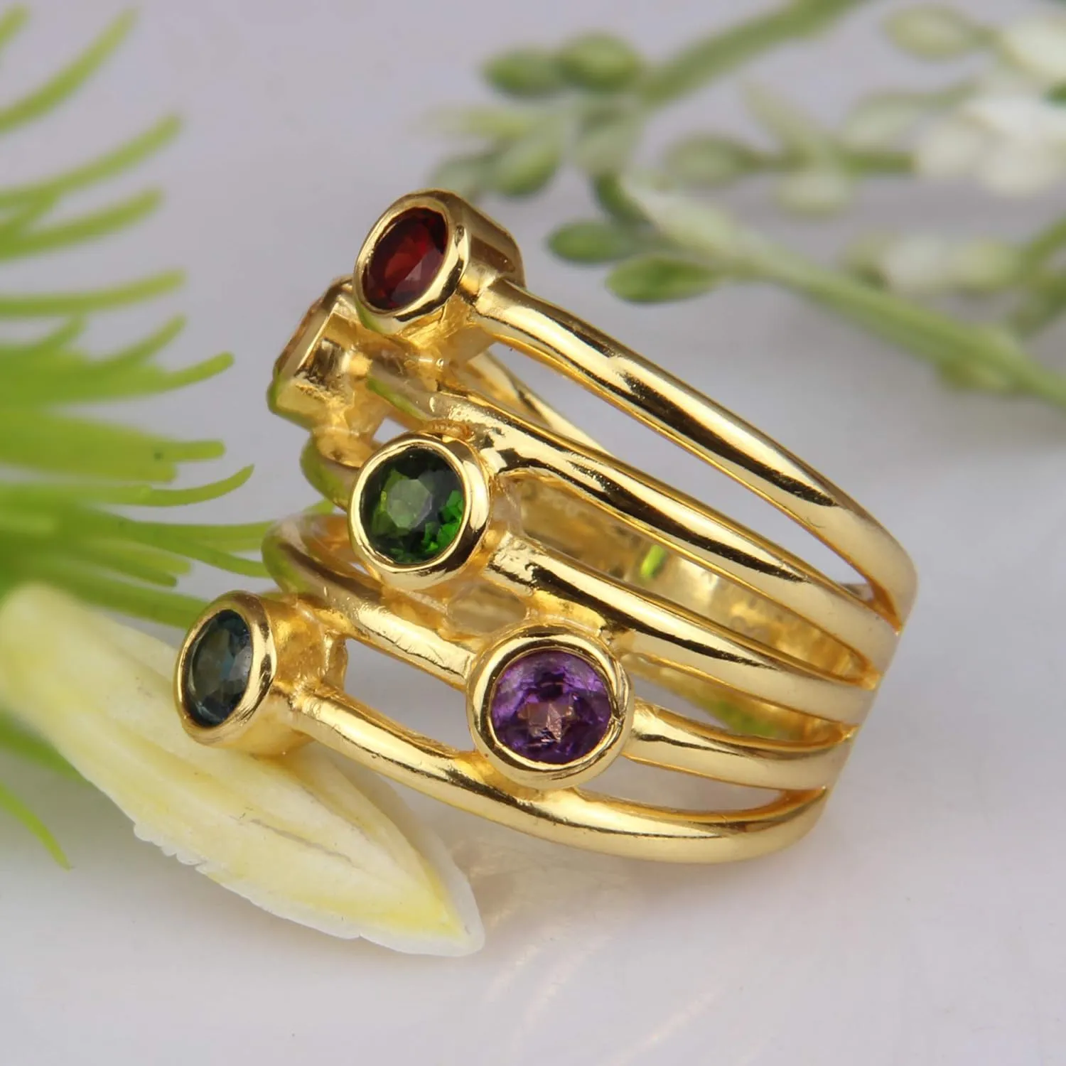 PANOPLY GEMSTONE RING - Rings - multi birthstone ring - eternity band - multi gemstone ring - stacking birthstone ring - stacking rings (multi gemstone gold, 10)
