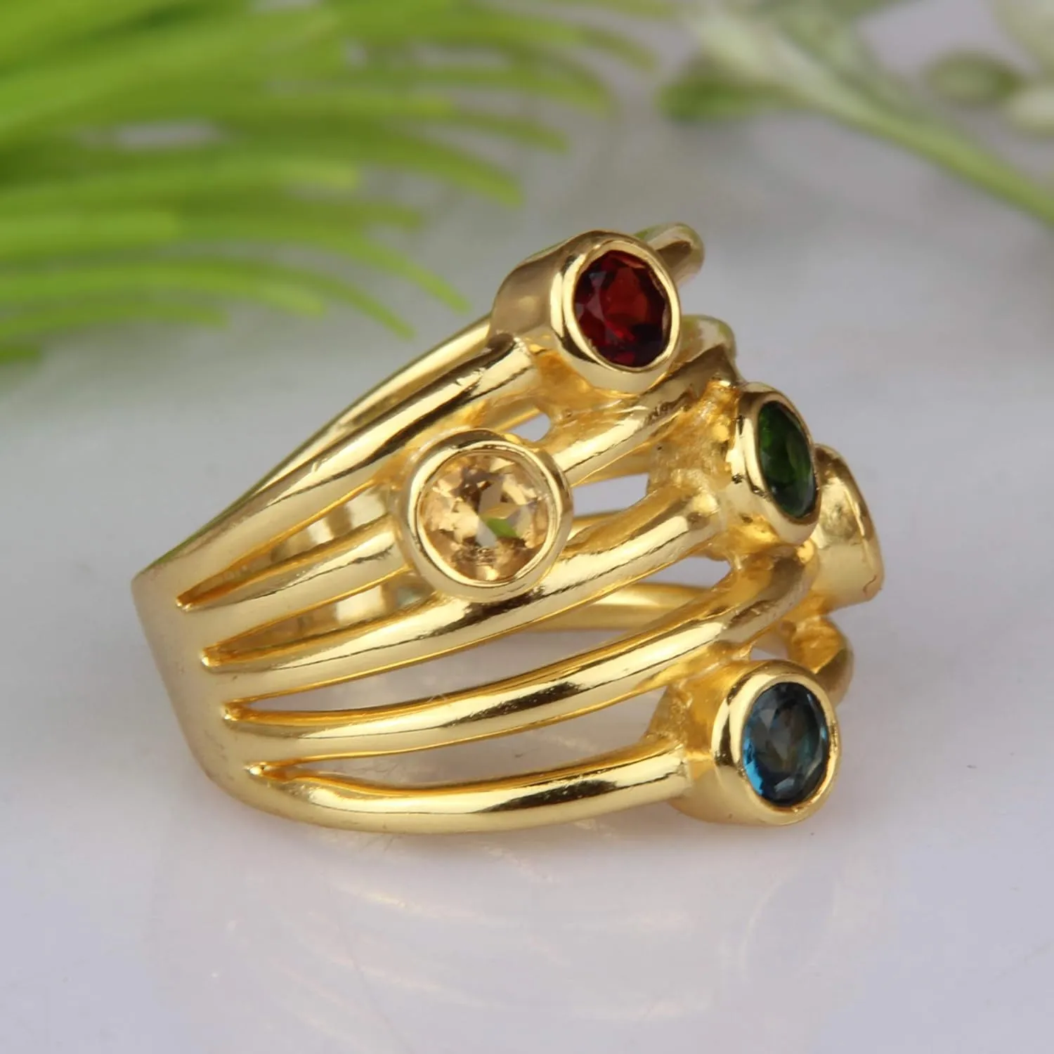 PANOPLY GEMSTONE RING - Rings - multi birthstone ring - eternity band - multi gemstone ring - stacking birthstone ring - stacking rings (multi gemstone gold, 10)