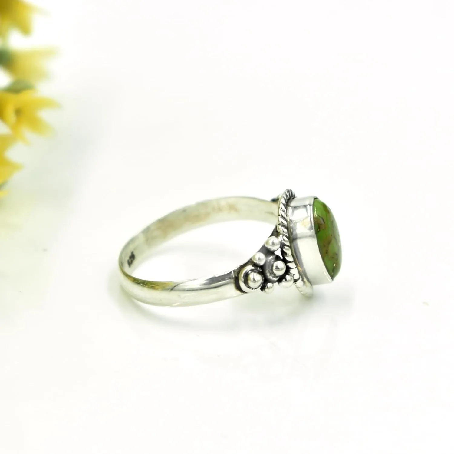 Pear Turquoise Ring Sterling Silver Jewelry Green copper turquoise rings Midi Rings Cocktail Ring Turquoise Jewelry Anniversary ring (11.5)