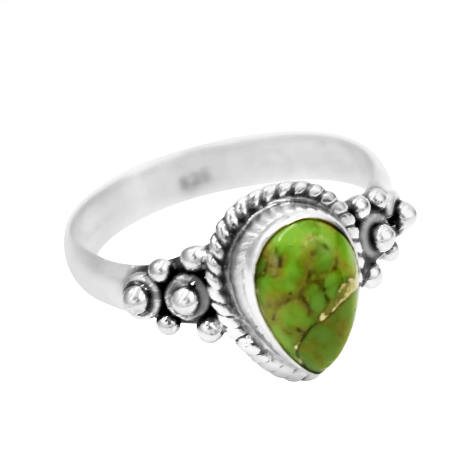 Pear Turquoise Ring Sterling Silver Jewelry Green copper turquoise rings Midi Rings Cocktail Ring Turquoise Jewelry Anniversary ring (11.5)
