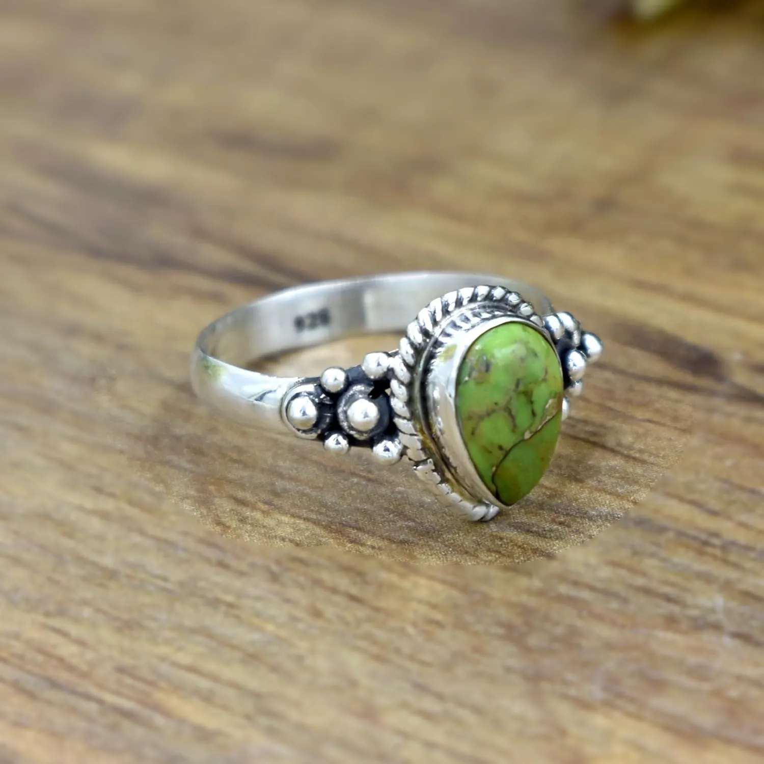Pear Turquoise Ring Sterling Silver Jewelry Green copper turquoise rings Midi Rings Cocktail Ring Turquoise Jewelry Anniversary ring (11.5)