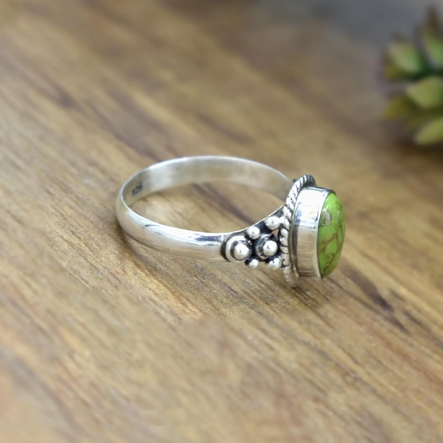 Pear Turquoise Ring Sterling Silver Jewelry Green copper turquoise rings Midi Rings Cocktail Ring Turquoise Jewelry Anniversary ring (11.5)