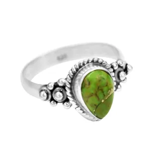 Pear Turquoise Ring Sterling Silver Jewelry Green copper turquoise rings Midi Rings Cocktail Ring Turquoise Jewelry Anniversary ring (11.5)