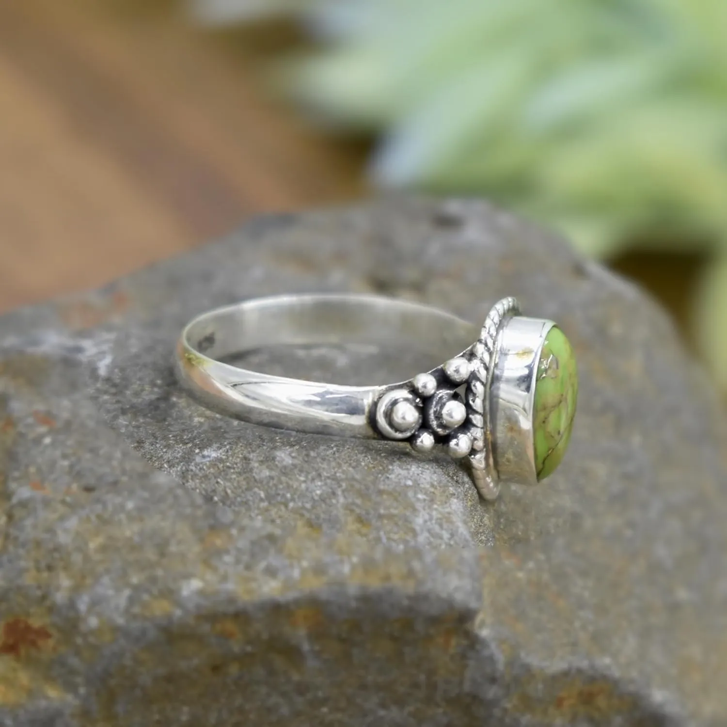 Pear Turquoise Ring Sterling Silver Jewelry Green copper turquoise rings Midi Rings Cocktail Ring Turquoise Jewelry Anniversary ring (11.5)
