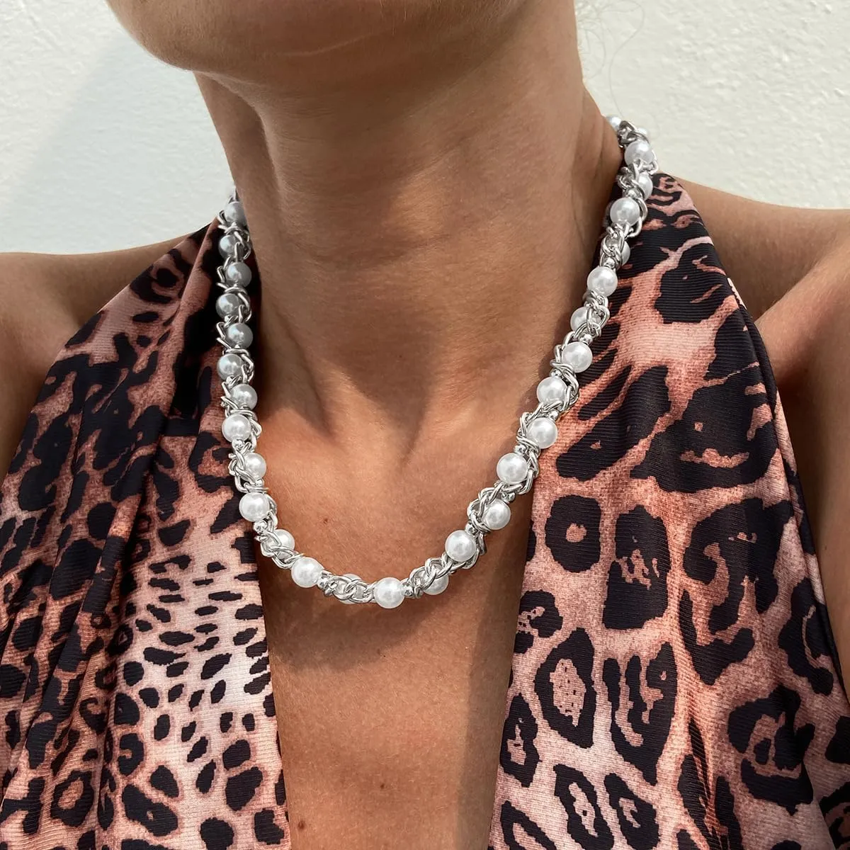 Pearl Chain Necklace for Women Gold Silver Chain Necklace Pearl Choker Statement Bridal Wedding Party Vintage Jewelry