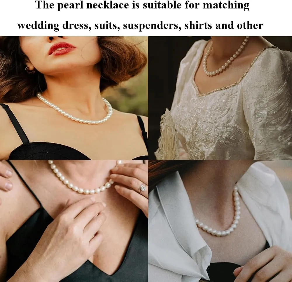 Pearl Choker Necklace for Women, 4/6/8/10mm White Imitation Pearl Necklace, Round Faux Glass Pearl Necklace, Pearl Necklace, Elegant Wedding Parties Pearl Necklace