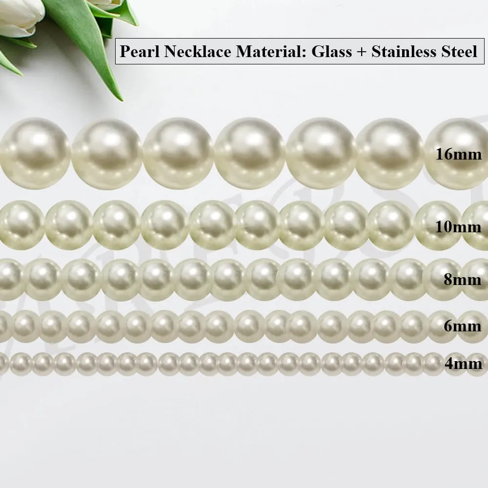 Pearl Choker Necklace for Women, 4/6/8/10mm White Imitation Pearl Necklace, Round Faux Glass Pearl Necklace, Pearl Necklace, Elegant Wedding Parties Pearl Necklace