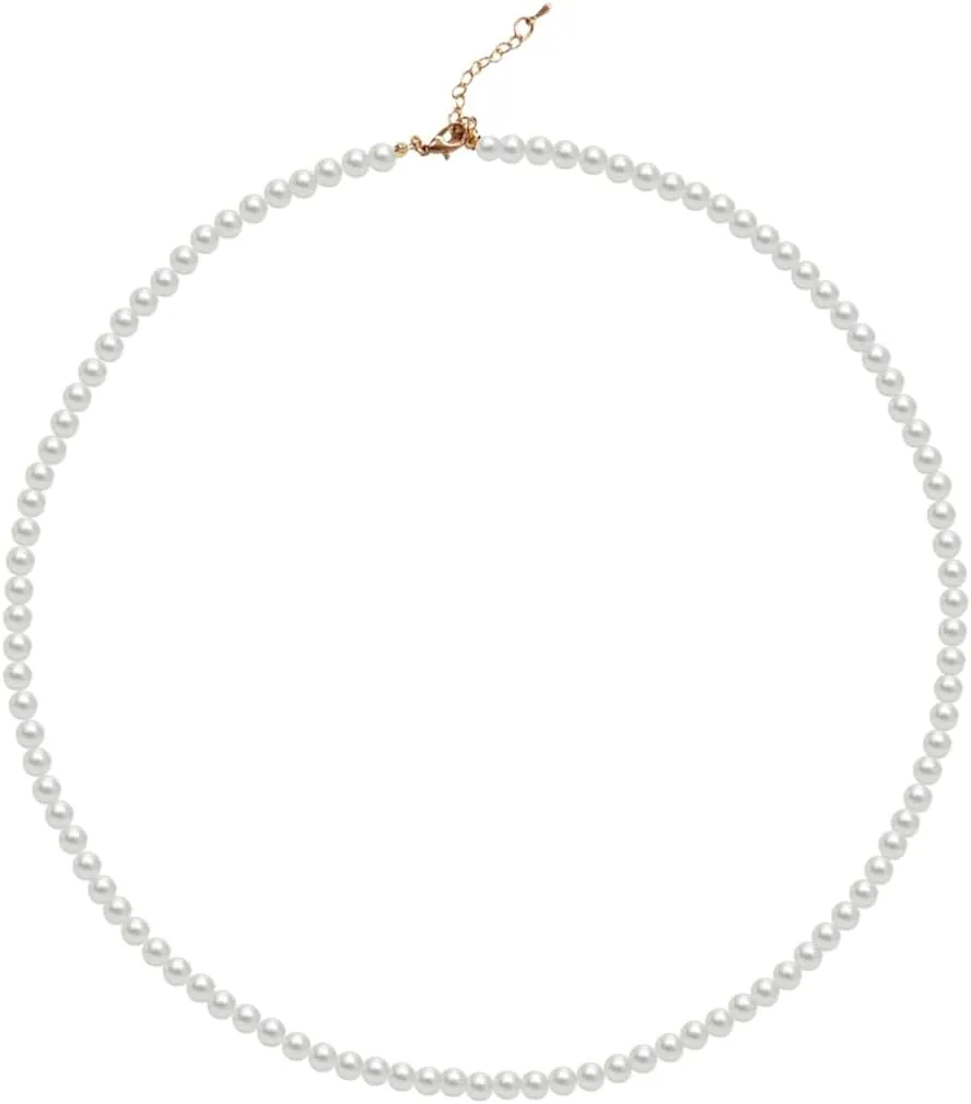 Pearl Choker Necklace for Women, 4/6/8/10mm White Imitation Pearl Necklace, Round Faux Glass Pearl Necklace, Pearl Necklace, Elegant Wedding Parties Pearl Necklace