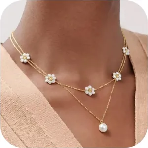 Pearl Choker Necklace for Women Layered Pearl Necklace Dainty Chunky Pearl Beaded Necklace Adjustable Faux Pearl Statement Necklace Trendy Stuff