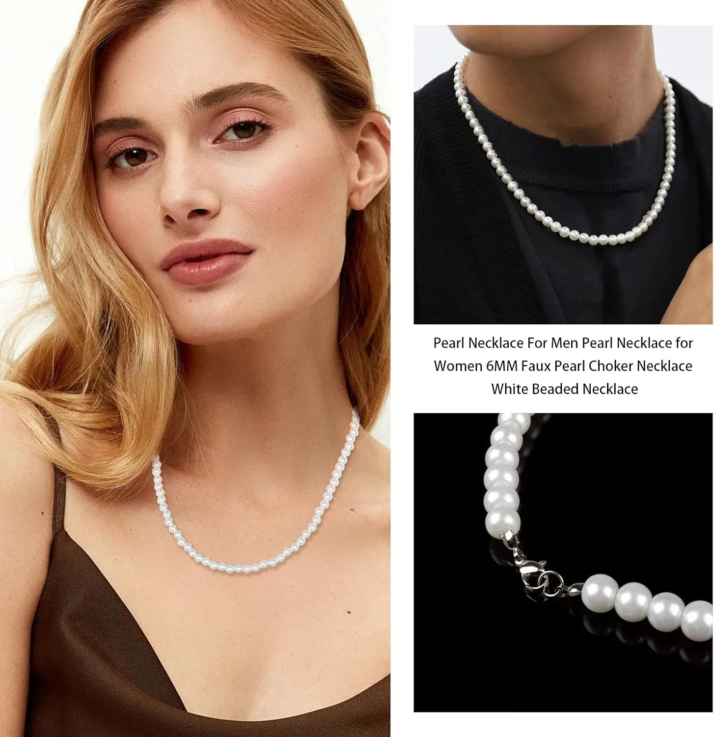 Pearl Choker Necklaces for Men White Pearl Necklace Set Gold Chain Layered Necklace Trendy Pearl Jewelry for Men Birthday Gifts for Boyfriend