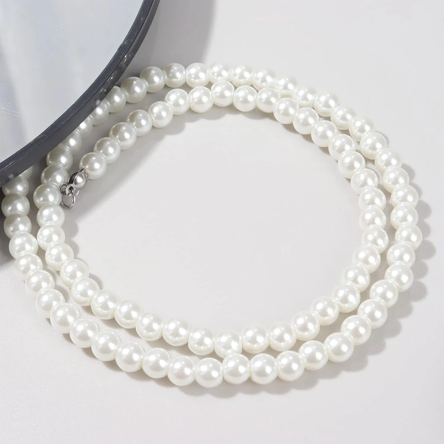 Pearl Choker Necklaces for Men White Pearl Necklace Set Gold Chain Layered Necklace Trendy Pearl Jewelry for Men Birthday Gifts for Boyfriend