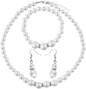 Pearl Necklace And Earring Set Pearl Accessories Set for Women White Pearl Necklace Bracelet Earring Set Faux Pearl Earrings And Necklace Set Wedding Bridal Necklaces Earrings Bracelets for Women