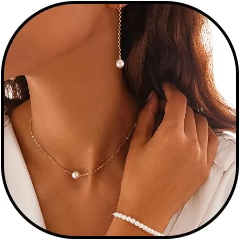 Pearl Necklace and Earring Set Pearl Jewelry Set for Women Beaded Necklace and Bracelet Set for Wedding Birthday Party Gift