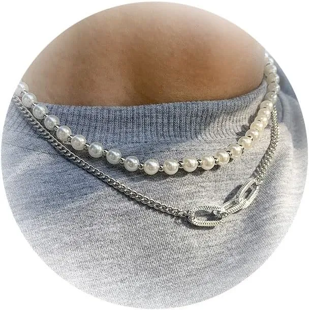 Pearl Necklace for Men Cuban Link Chain Necklace Trendy Pearl Chain necklace jewelry Gifts
