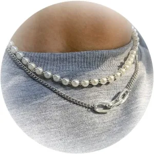 Pearl Necklace for Men Cuban Link Chain Necklace Trendy Pearl Chain necklace jewelry Gifts