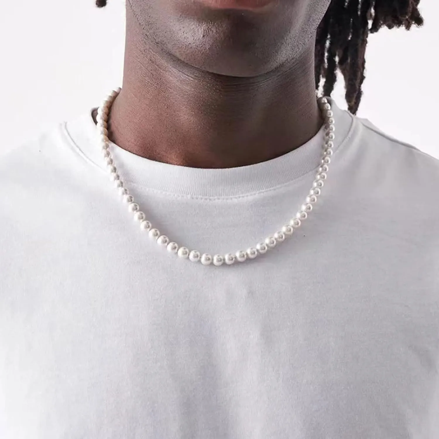 Pearl Necklace for Men Round White Pearl Choker Necklace for Women 6mm-10mm Pearl Necklace Jewelry Gift