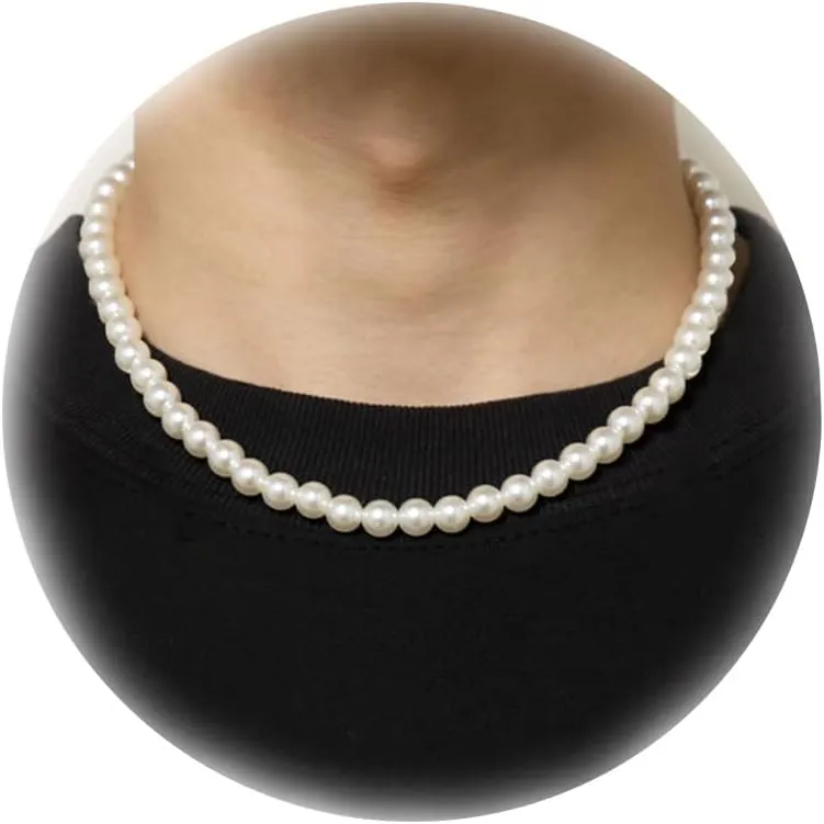 Pearl Necklace for Men Round White Pearl Choker Necklace for Women 6mm-10mm Pearl Necklace Jewelry Gift