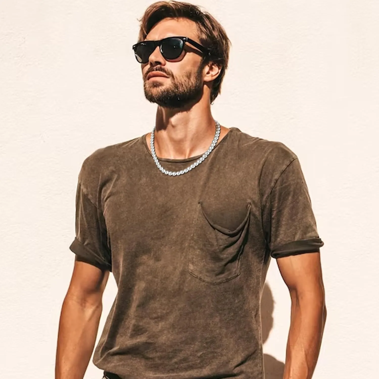 Pearl Necklace for Men Round White Pearl Necklace Jewelry Pearl Choker Necklace Strand Pearl Jewelry Gift for Men