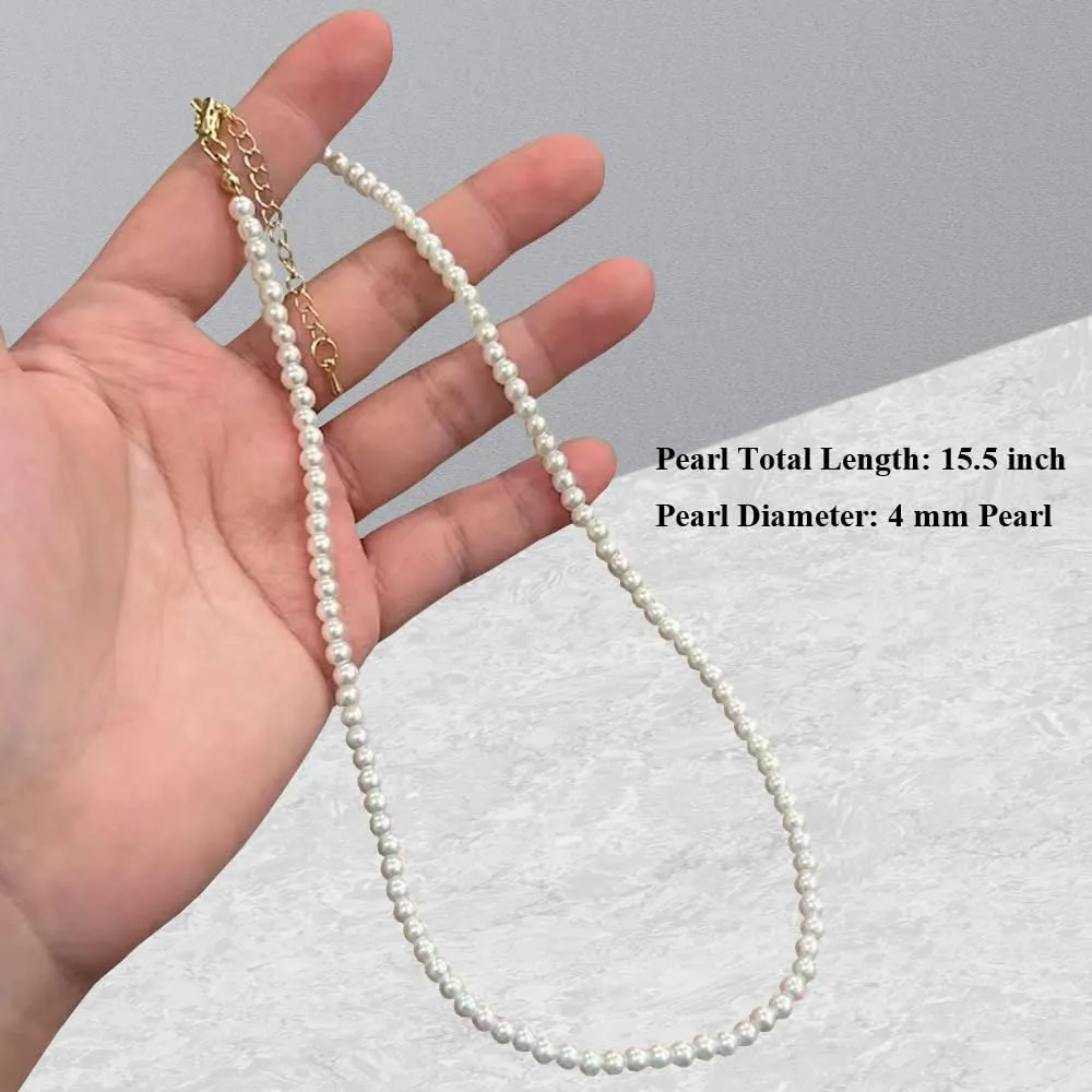 Pearl Necklace for Women, 4/6/8/10mm White Imitation Pearl Necklace, Round Faux Glass Pearl Necklace, Pearl Choker Necklace, Elegant Wedding Parties Necklace