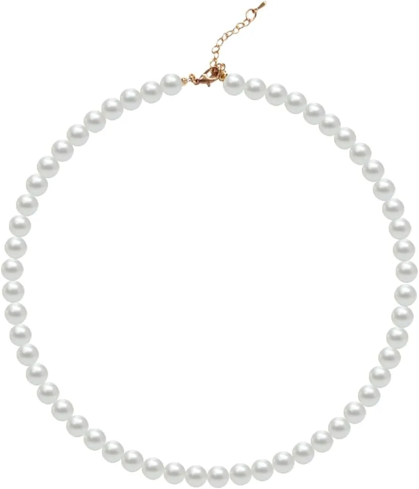 Pearl Necklace for Women, 4/6/8/10mm White Imitation Pearl Necklace, Round Faux Glass Pearl Necklace, Pearl Choker Necklace, Elegant Wedding Parties Necklace
