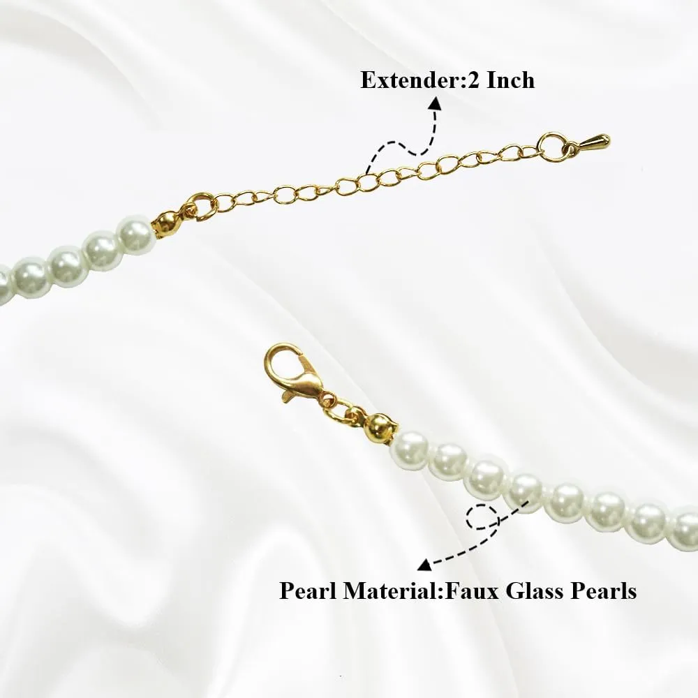 Pearl Necklace for Women, 4/6/8/10mm White Imitation Pearl Necklace, Round Faux Glass Pearl Necklace, Pearl Choker Necklace, Elegant Wedding Parties Necklace