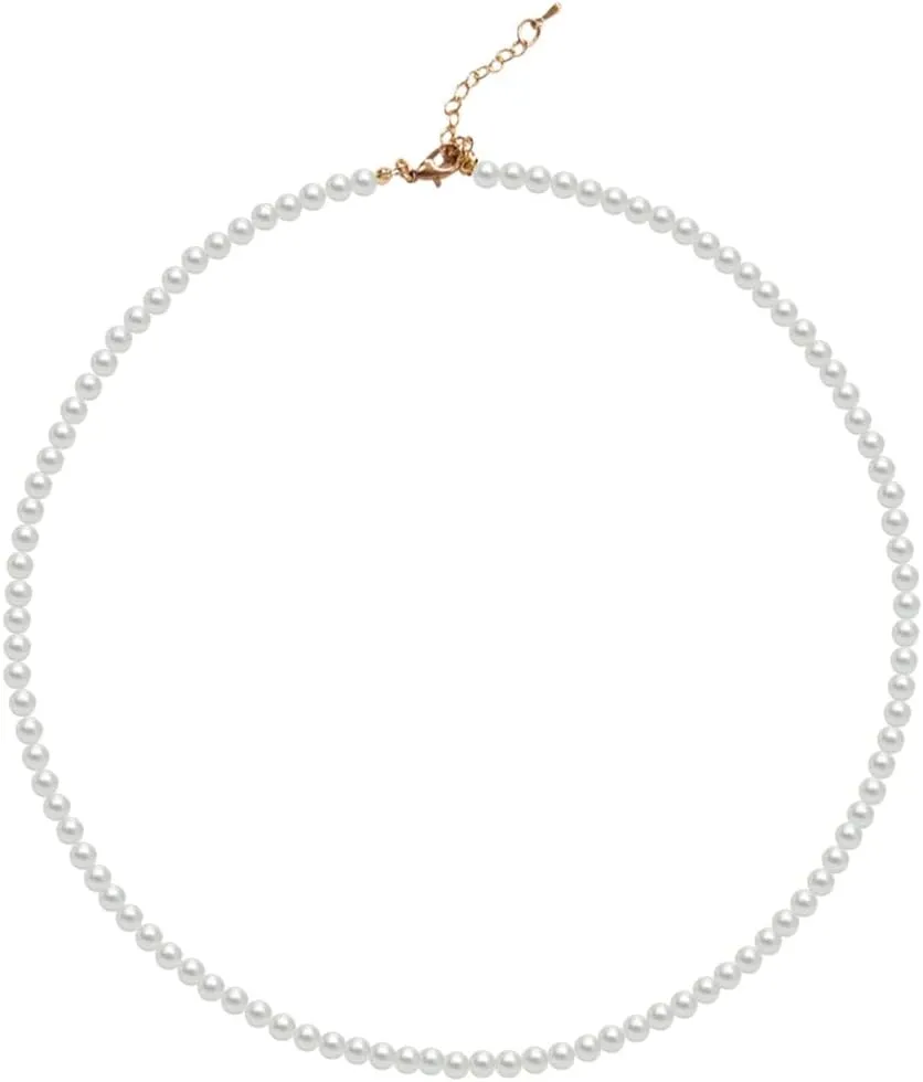 Pearl Necklace for Women, 4/6/8/10mm White Imitation Pearl Necklace, Round Faux Glass Pearl Necklace, Pearl Choker Necklace, Elegant Wedding Parties Necklace