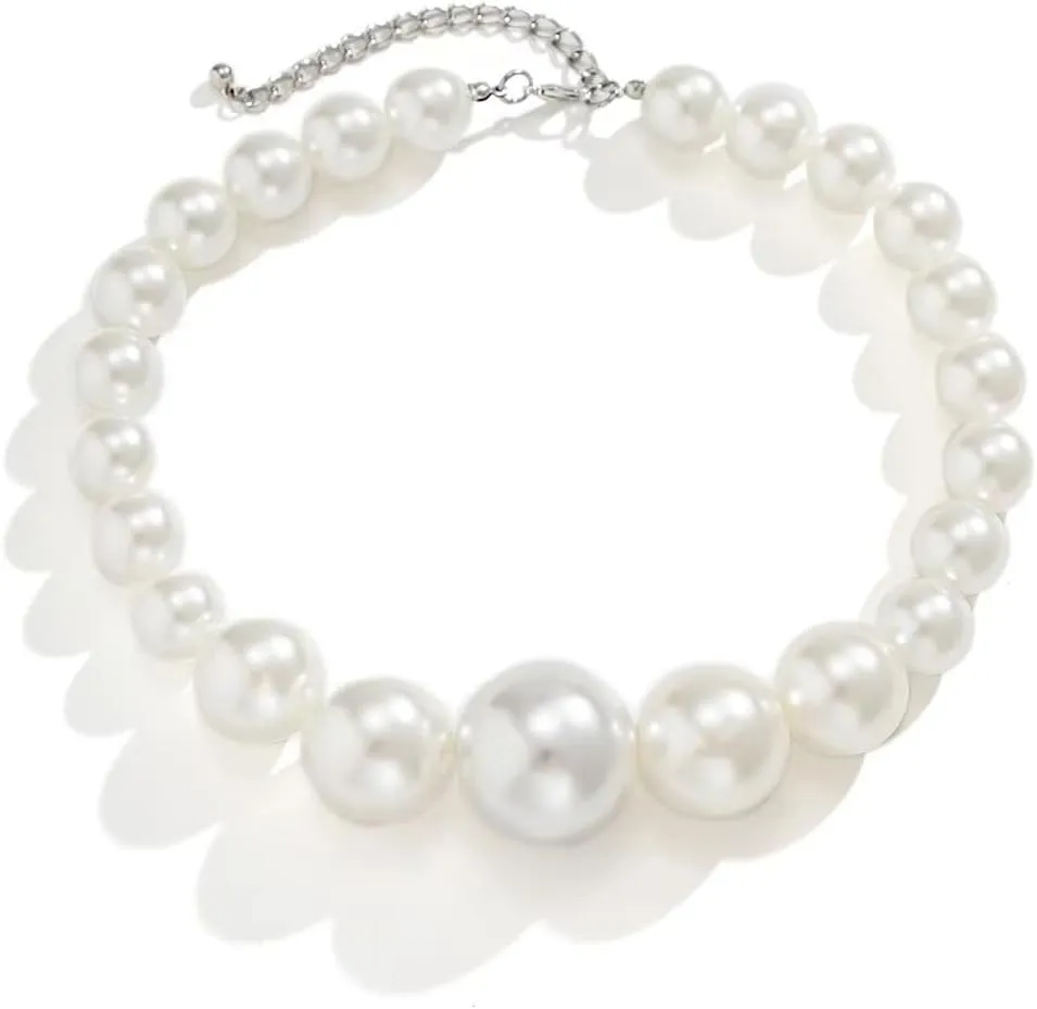 Pearl Necklace for Women Big Chunky Pearl Choker Necklace Exaggerated Large Pearl Necklace Dainty Statement Bride Wedding Jewelry