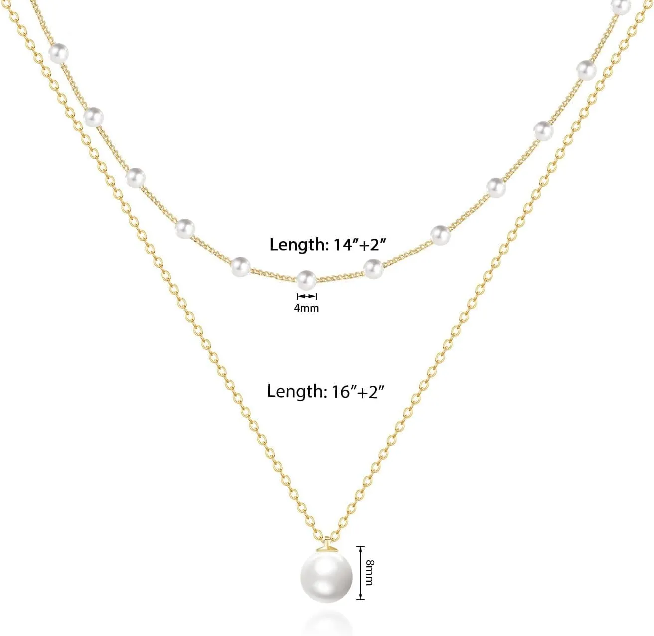 Pearl Necklace for Women, Dainty Pearl Choker Necklace for Women 14K Gold Plated Layered Pearl Necklace Handmade Pearl Chain Necklace Everyday Jewelry Gift