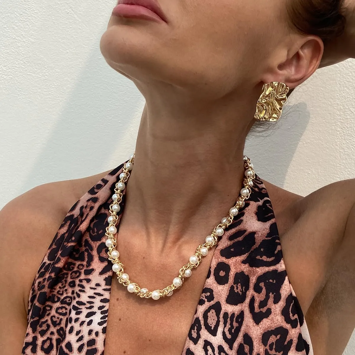 Pearl Necklace for Women Gold Silver Chain Necklace Pearl Choker Statement Bridal Wedding Party Vintage Jewelry
