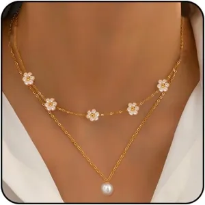 Pearls Necklaces for Women White Flower Choker Necklace Dainty Layered Pearl Choker Costume Jewelry for Women Pearl Jewelry