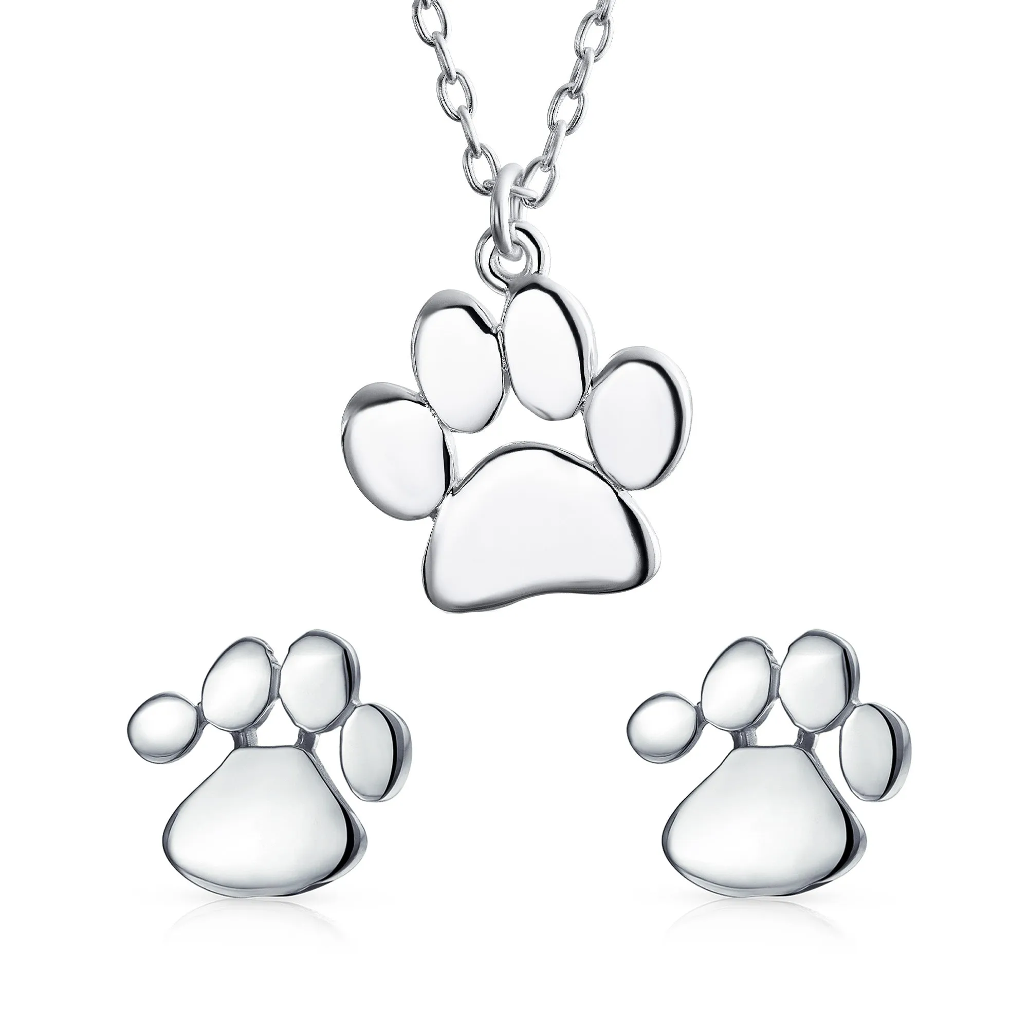 Personalized Initials Pet Paw Print Stud Earrings & Pendant in Gold/Silver