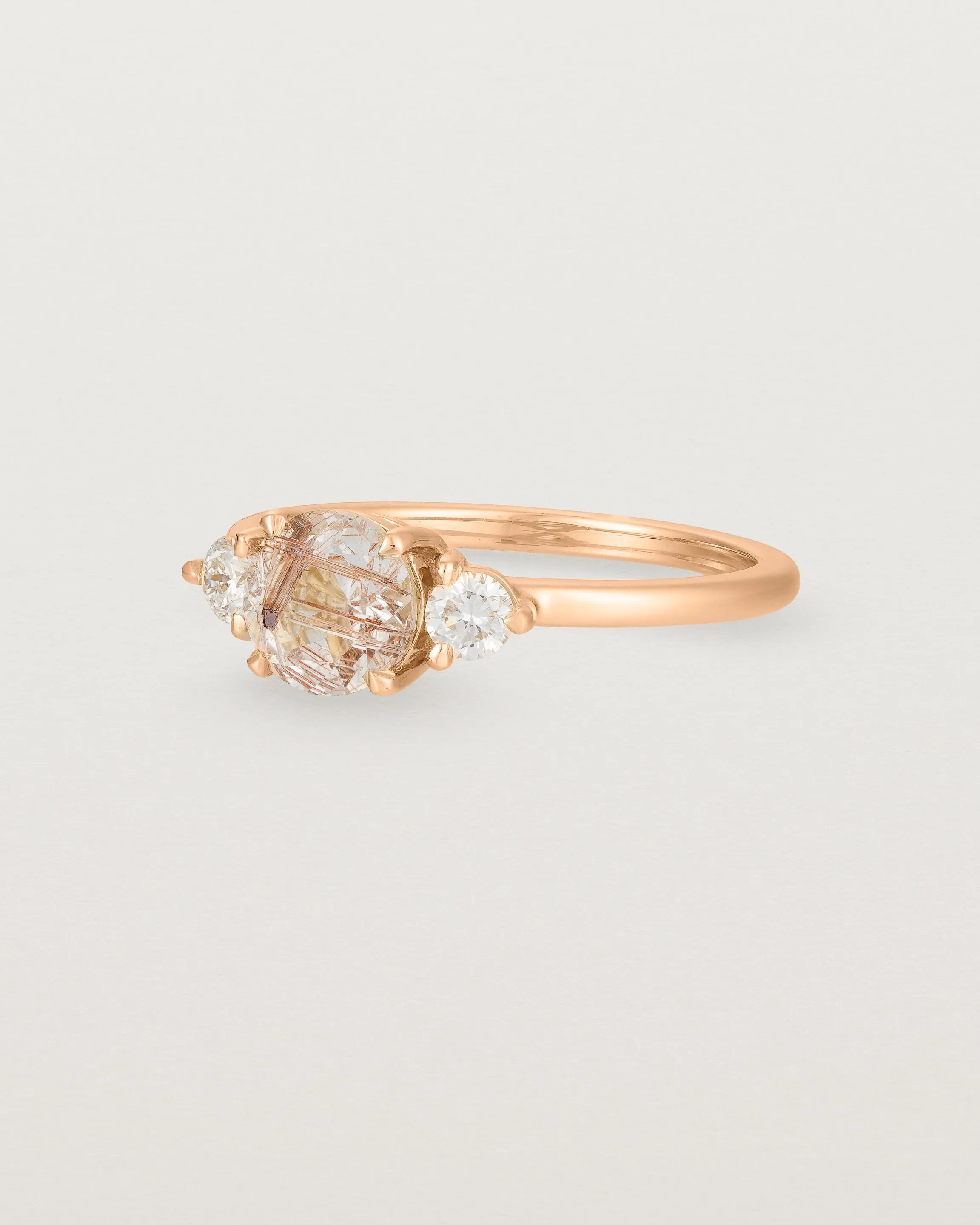 Petite Una Round Trio Ring | Rutilated Quartz & Diamonds
