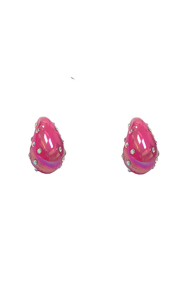 Pink AB Stone Puffy Earrinigs