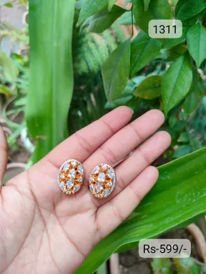 Premium American Diamond Moissanite Polki Stud Earrings in Golden Color – Elegant & Luxury Jewelry