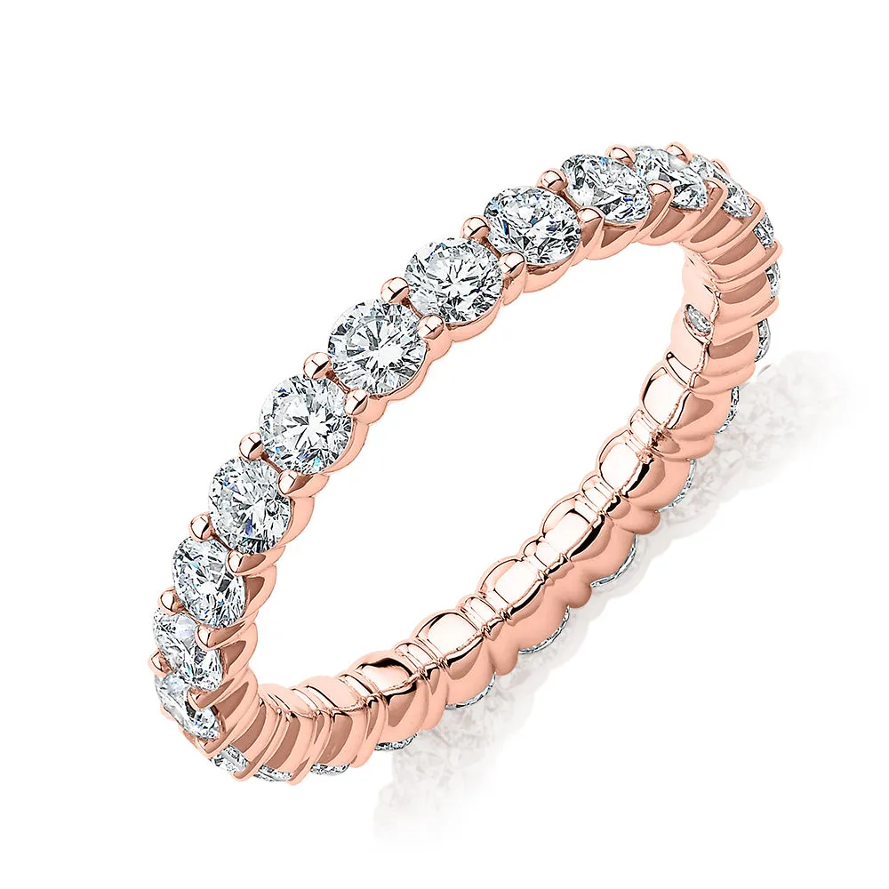 Premium Lab-Grown Diamond, 1.86 carat TW round brilliant all-rounder wedding or eternity band in 18 carat rose gold