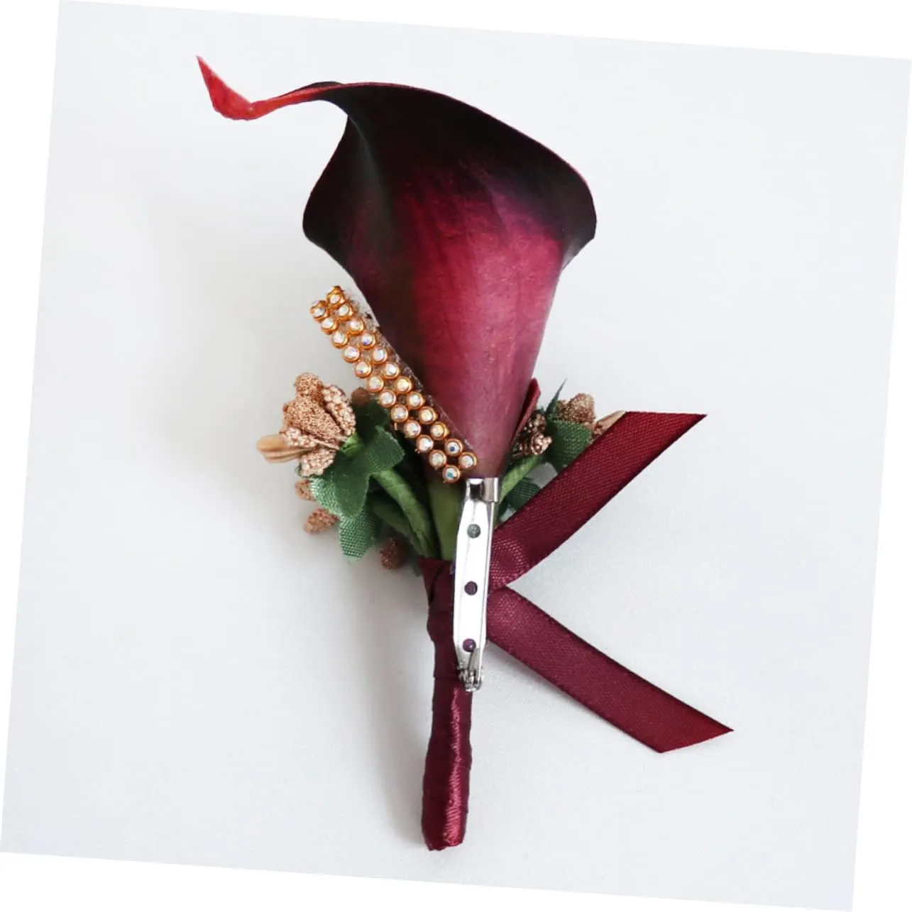 PRETYZOOM 1PC Elegant PU Floral Brooch Pin for Weddings Simulation Boutonniere with Rhinestone Inlay for Brides Bridesmaids and Special Occasions Evening Accessory