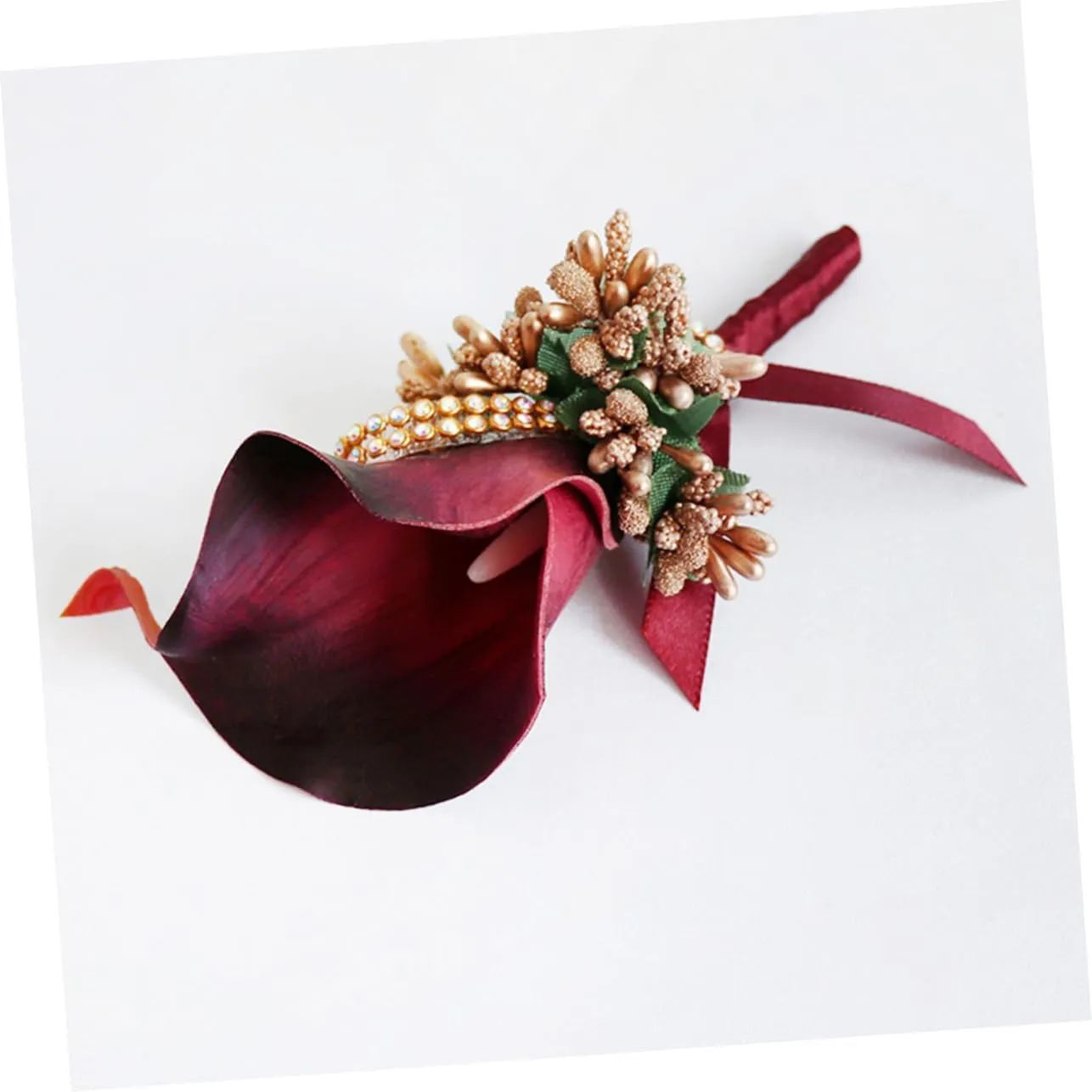 PRETYZOOM 1PC Elegant PU Floral Brooch Pin for Weddings Simulation Boutonniere with Rhinestone Inlay for Brides Bridesmaids and Special Occasions Evening Accessory
