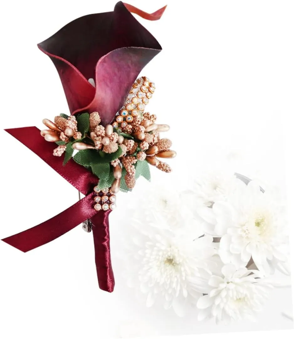 PRETYZOOM 1PC Elegant PU Floral Brooch Pin for Weddings Simulation Boutonniere with Rhinestone Inlay for Brides Bridesmaids and Special Occasions Evening Accessory