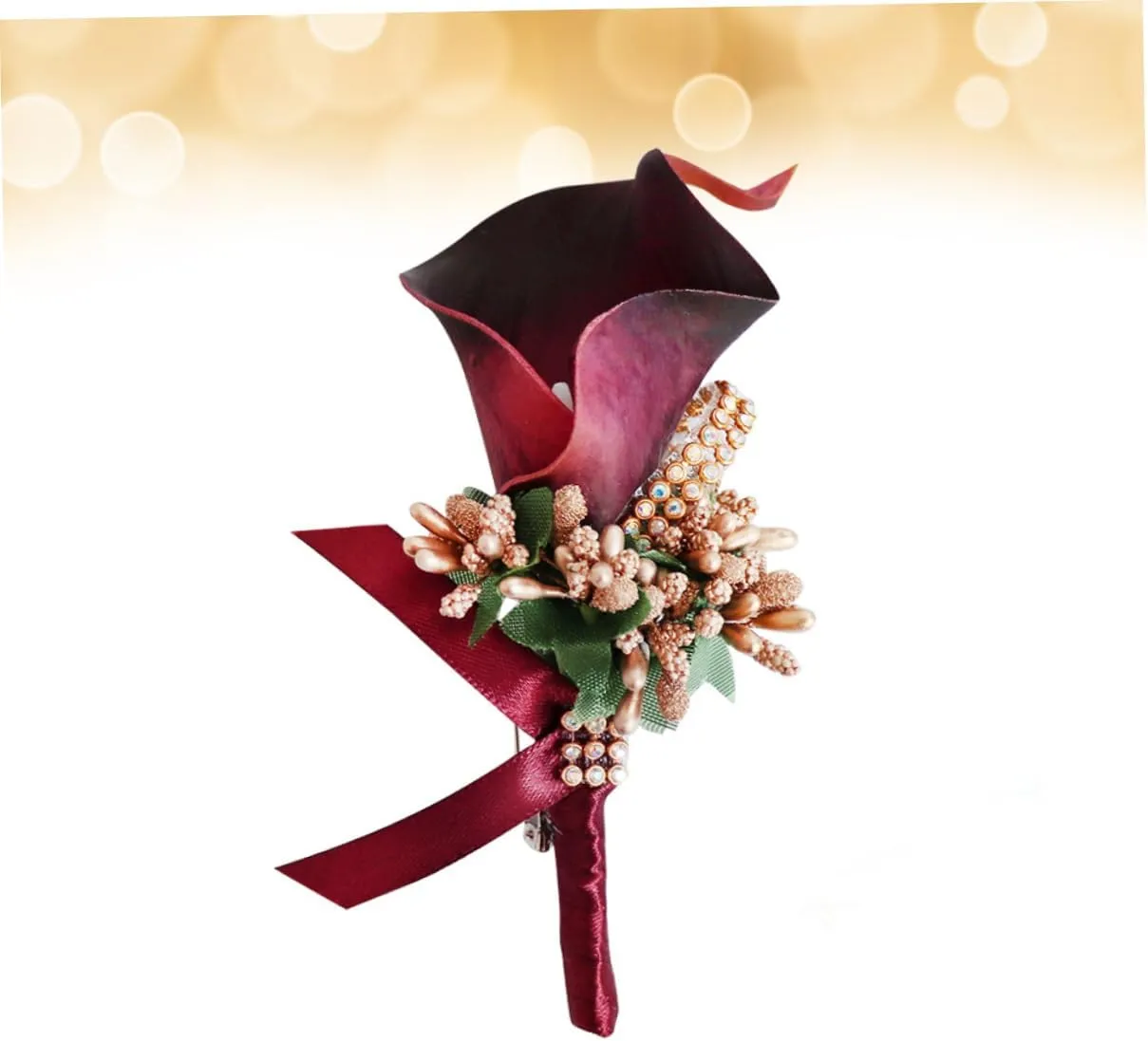 PRETYZOOM 1PC Elegant PU Floral Brooch Pin for Weddings Simulation Boutonniere with Rhinestone Inlay for Brides Bridesmaids and Special Occasions Evening Accessory
