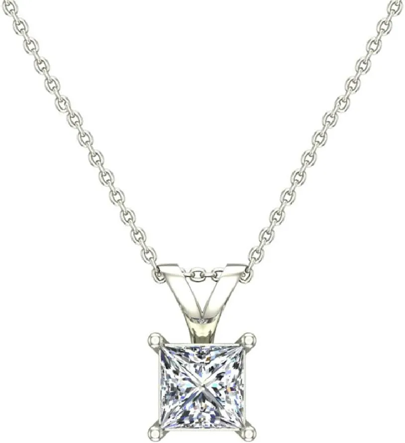 Princess Cut Diamond Pendant Necklace for women 14K Gold