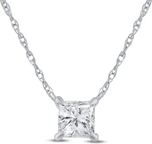 Princess Cut Solitaire Diamond Necklace | Real 14K White Gold GH VS/SI Floating 1/2 Carat Lab Grown Diamond Pendant Necklace for Women | Sparkly Diamond Jewelry for Women
