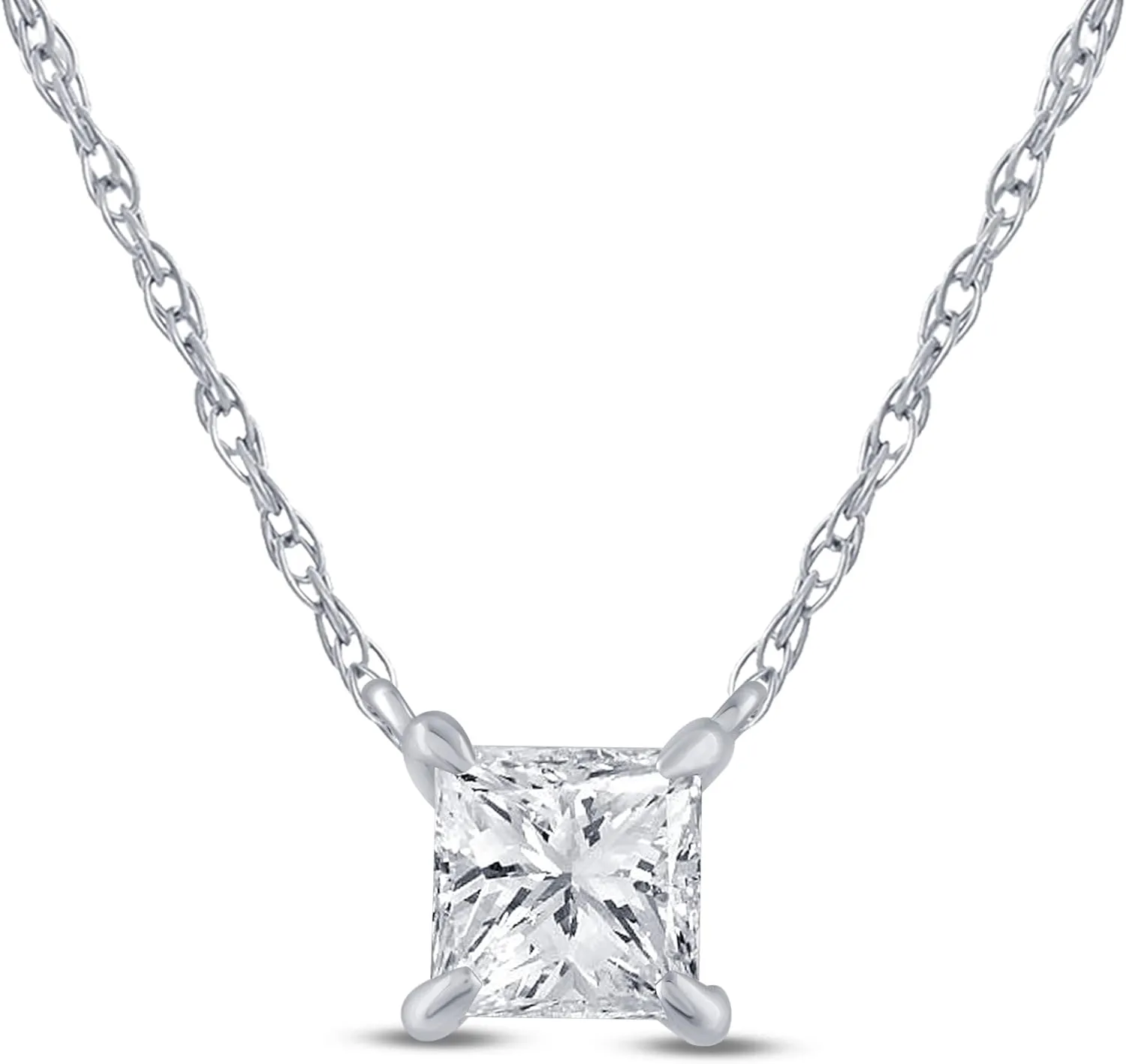 Princess Cut Solitaire Diamond Necklace | Real 14K White Gold GH VS/SI Floating 1/2 Carat Lab Grown Diamond Pendant Necklace for Women | Sparkly Diamond Jewelry for Women