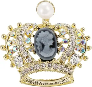 Princess Tiara Crown Brooches for Women - Natural Pearl Broach Pins - Elegant Rhinestone Brooch Jewelry Wedding Bouquet Accessories for Anniversaries Birthday