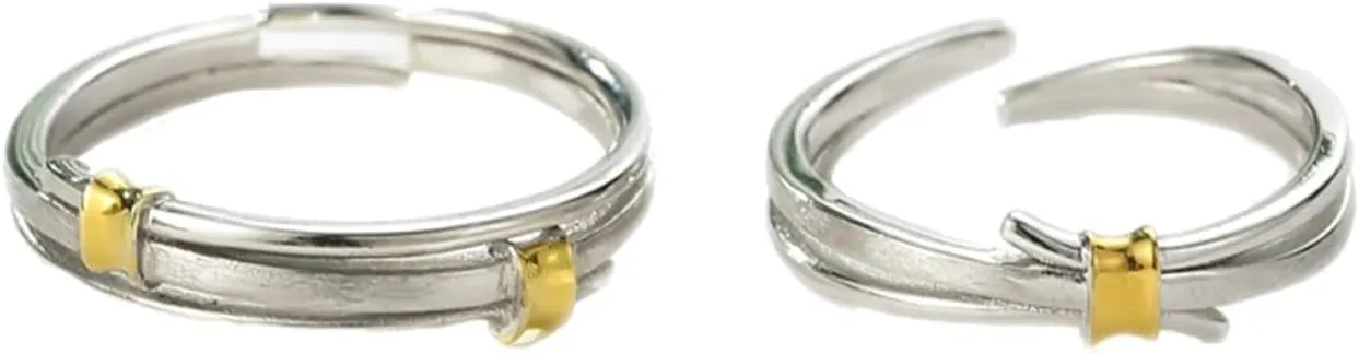 Promise Ring, Adjustable Rings Sterling Silver with Silver Gold Simple Band Couple Adjustable Band Jewelry Gift