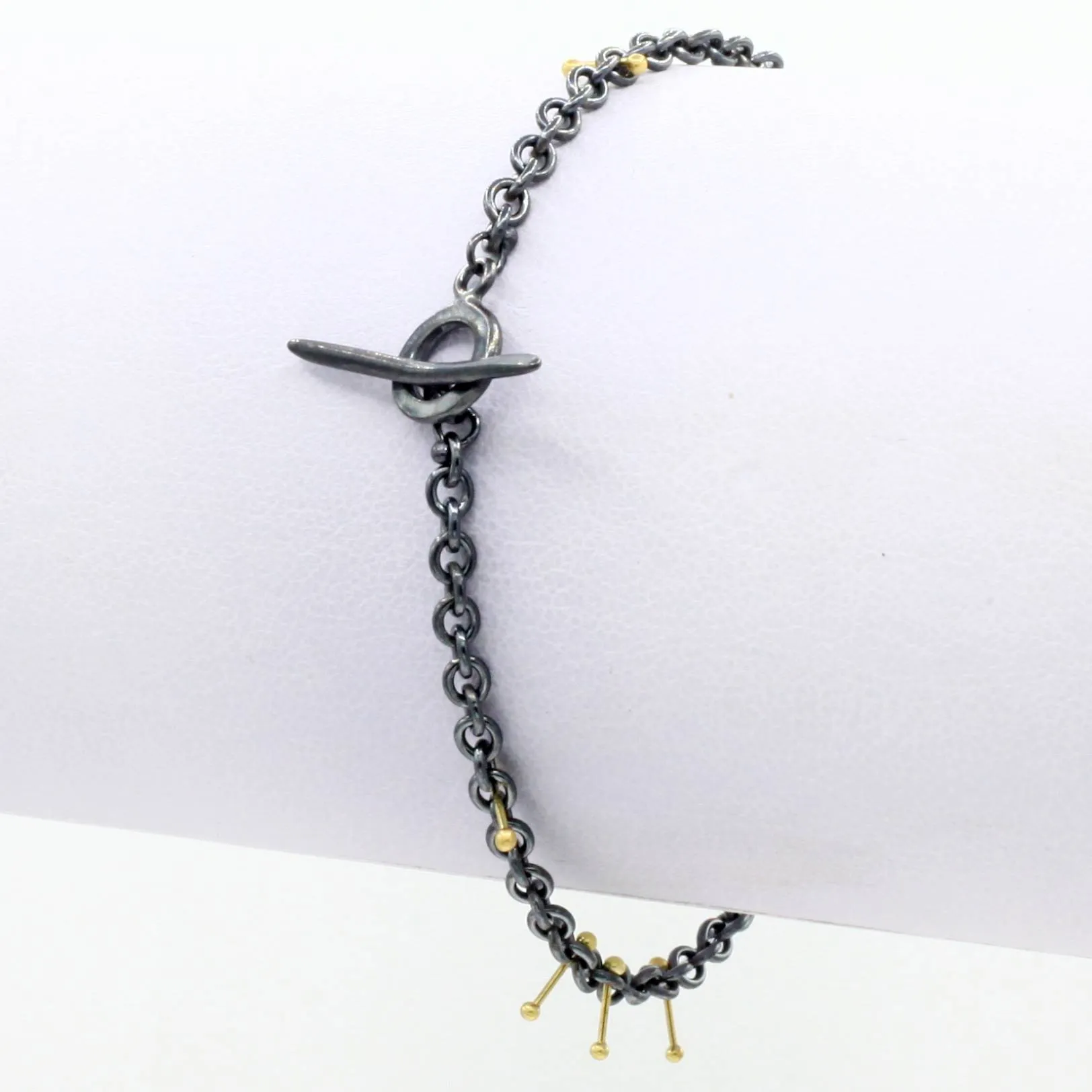 "Pinned" Oxidized Silver   18k Gold Chain Bracelet